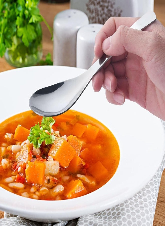MustHome Soup Spoons Stainless Steel Korean Spoons Asian Soup Spoons, 5.5 inches Long Heavy Duty Asian Style Thick Short Handle Stainless Steel Ramen Spoons for Soup Cereals, Set of 6 - Image 3
